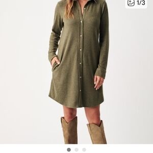 Faherty Olive Long Sleeve Shirt Dress Size XL